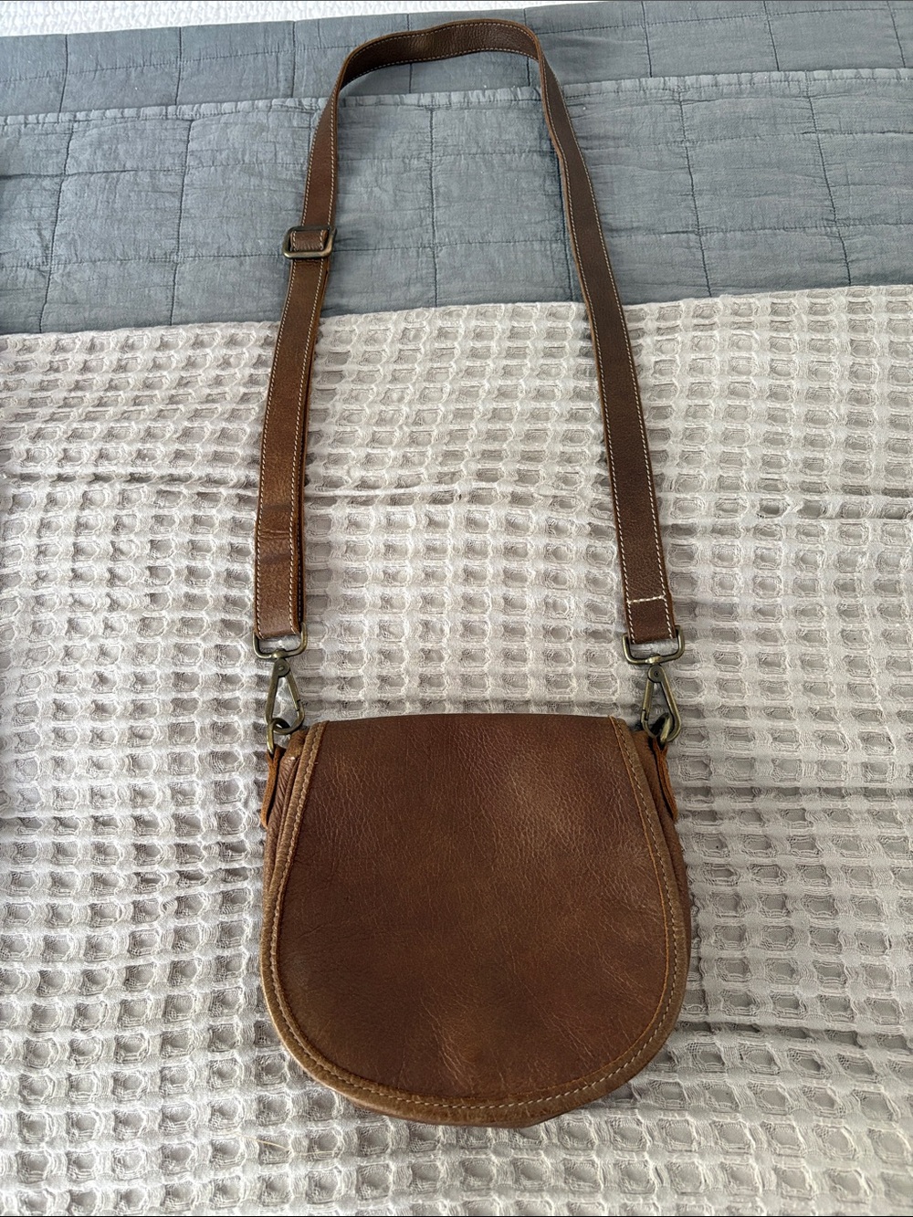 Roots Brown Leather Crossbody Saddle Bag